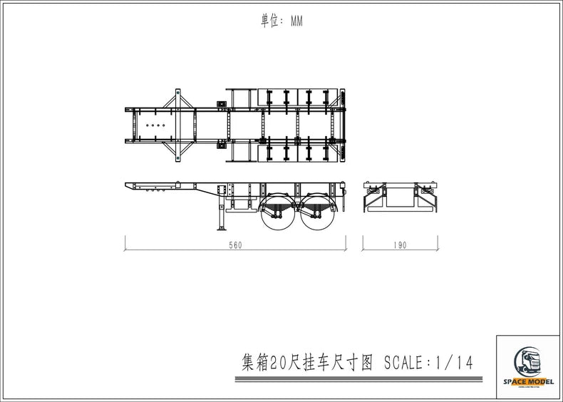 1/14 TAMIYA 3 Axlers Trailer with Lifting Front Axle For 20ft Container Truck DIY Dumper Tractor DIY Parts Plastic Model RC Toys