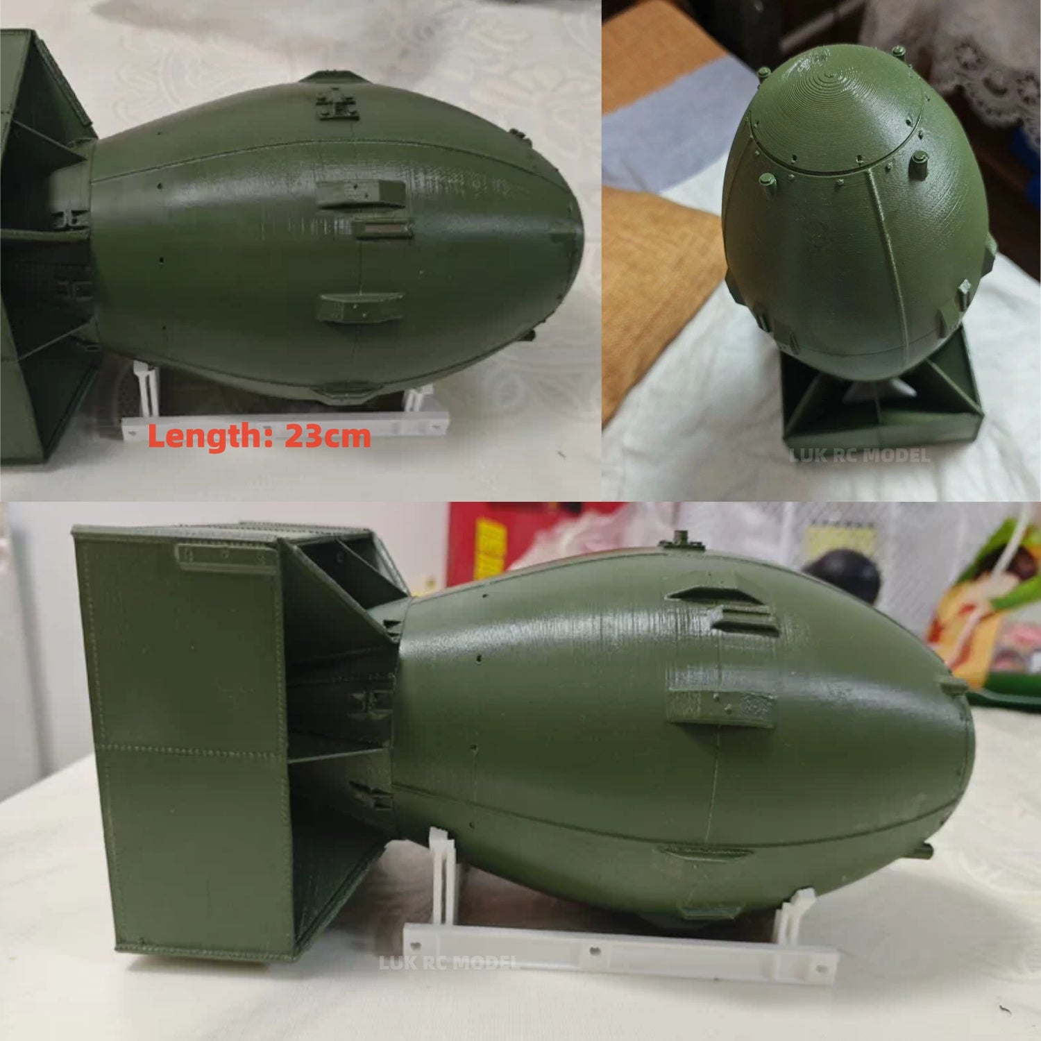 Static Model Atomic Toy Fat Man Model Nagasaki Olive Green 3D Printing Not Painted Length 23cm DIY Parts Ornament Toys Boy Gift